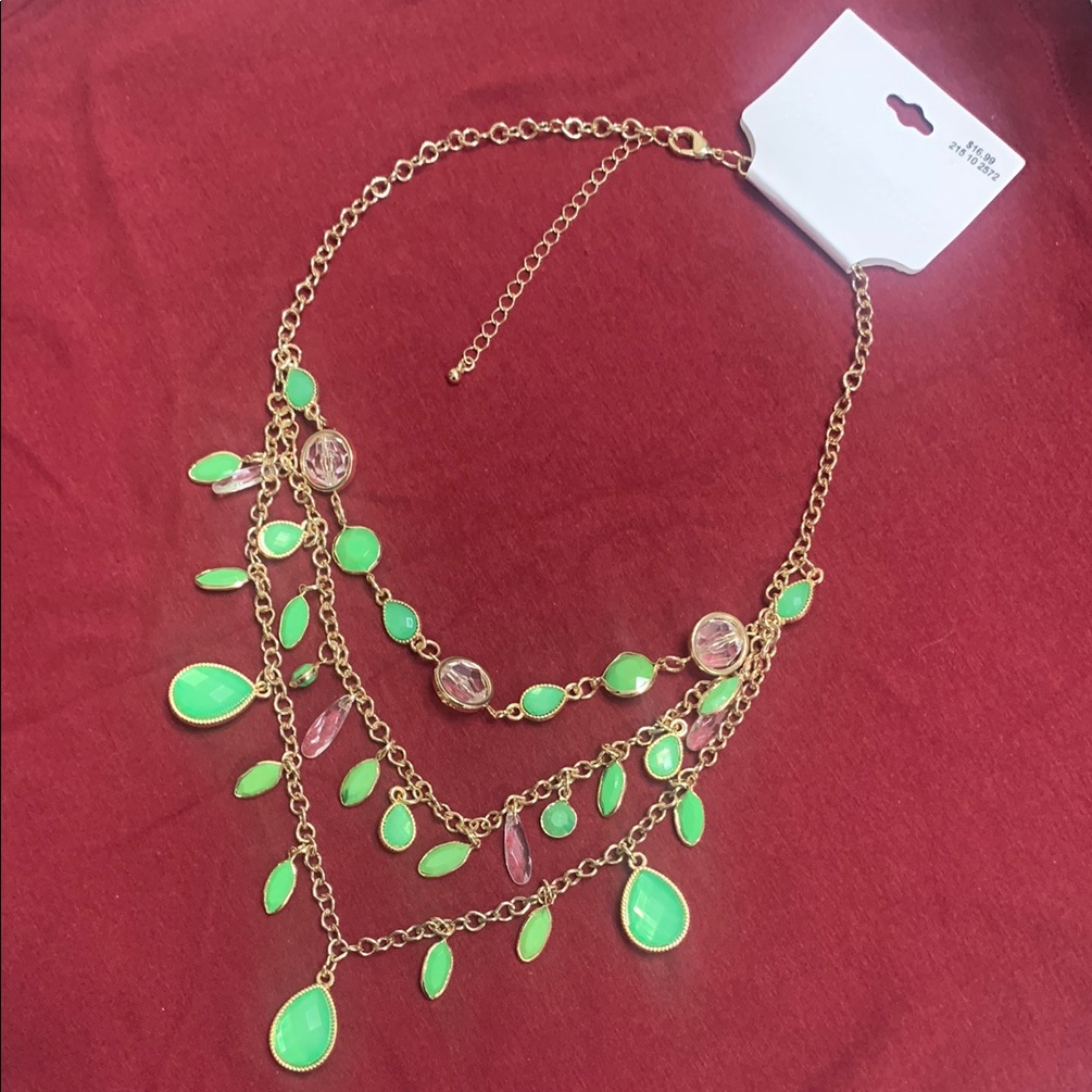 Target Green And Gold Statement Necklace With Cascading Design 8$